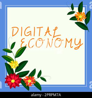 Didascalia di testo che presenta la rete mondiale di attività e tecnologie economiche dell'economia digitale. Fotografia concettuale rete mondiale di attività e tecnologie economiche Foto Stock