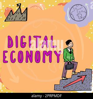 Visualizzazione concettuale economia digitale rete mondiale di attività e tecnologie economiche. Concetto: Rete mondiale di attività economiche e tecnologie Foto Stock