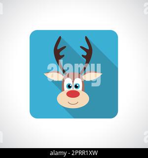 Icona della renna di Natale. Simbolo infografico con ombra. Elemento di design grafico in stile festivo. Pulsante a nastro piatto. Concetto di festa tradizionale. Foto Stock