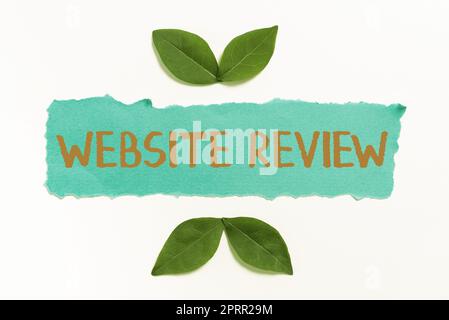 Scrittura visualizzazione di testo revisione del sito Web Recensioni che possono essere pubblicate su aziende e servizi. Recensioni di vetrina aziendale che possono essere pubblicate su aziende e servizi Foto Stock