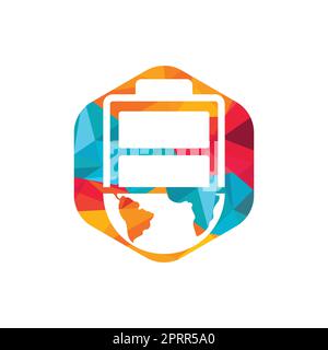 Modello di progettazione del logo Global Energy Vector. Design icona a forma di globo e batteria. Illustrazione Vettoriale