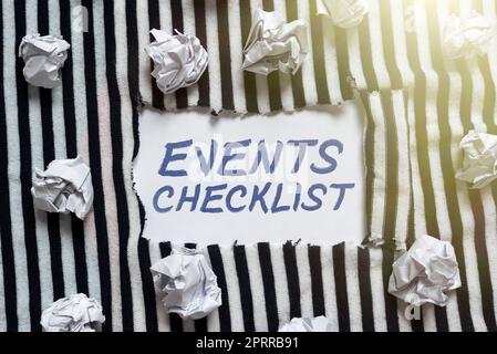 Ispirazione mostrando segno Eventi Checklist, Internet Concept strumento prezioso per gestire con successo la vostra vicenda pensare nuovi concetti di scrittura, Break Foto Stock