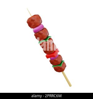 3d rendering di carne di brocette fast food icona Foto Stock