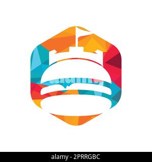 Burger castello vettore logo design. Logo Fort Burgher. Illustrazione Vettoriale