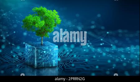 Concetto di Green Computing, Green Technology, GREEN IT, csr e etica IT. Foto Stock