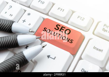 Testo che mostra Inspiration Seo Solutions. Foto concettuale Search Engine pagina dei risultati aumenti gli ospiti dai posti Foto Stock