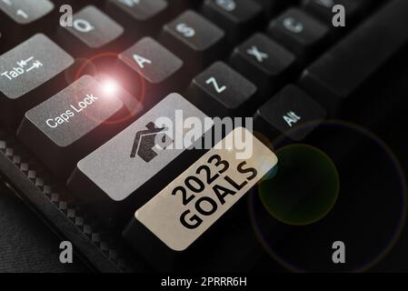 Ispirazione che mostra il segno 2023 Goals. Business idea Un piano da fare per qualcosa di nuovo e migliore per il prossimo anno Foto Stock