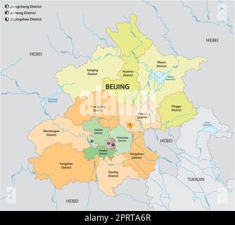 Mappa divisioni amministrative della capitale cinese Pechino Illustrazione Vettoriale