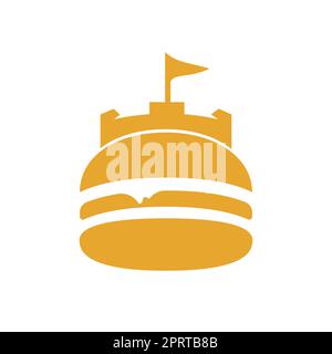 Burger castello vettore logo design. Logo Fort Burgher. Illustrazione Vettoriale
