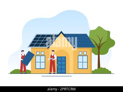 Costruzione di tetti Template disegnata a mano Cartoon Flat Illustrazione con ristrutturazione Housetop, fissaggio tetto Tile House e Roof Reconstruction Foto Stock