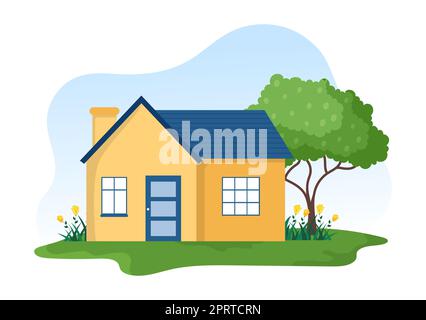 Costruzione di tetti Template disegnata a mano Cartoon Flat Illustrazione con ristrutturazione Housetop, fissaggio tetto Tile House e Roof Reconstruction Foto Stock