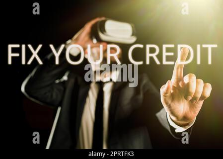 Testo che mostra ispirazione Correggi i tuoi saldi CreditKeep su carte di credito e altro credito. Vetrina aziendale per mantenere bassi i saldi su carte di credito e altro credito Foto Stock