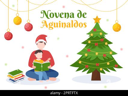 Novena De Aguinaldos tradizione di vacanza in Colombia per le famiglie di riunirsi a Natale in Cartoon piatto modelli disegnati a mano Illustrazione Foto Stock