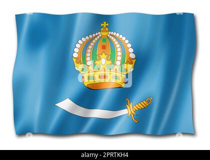 Stato di Astrakhan - Oblast - bandiera, collezione di bandiere ondeggianti in Russia. 3D illustrazione Foto Stock