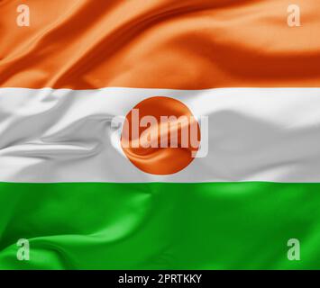 Sventolando la bandiera nazionale del Niger Foto Stock