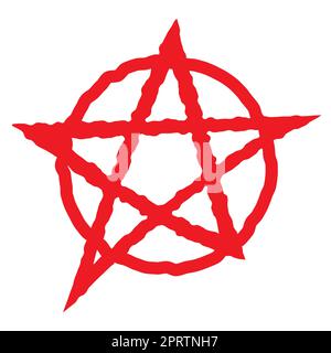 Pentagram segno cinque stelle appuntite icona. Simbolo magico della fede. Semplice illustrazione piatta in rosso. Foto Stock