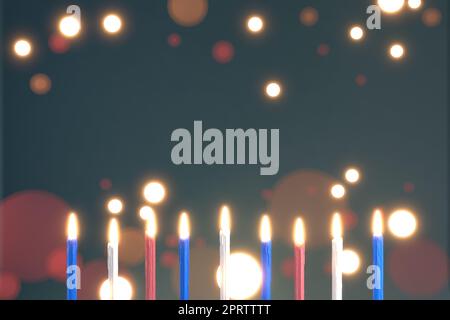 3D rendering immagine della vacanza ebraica Hanukkah con candele bruciantesi su uno sfondo bokeh. Foto Stock