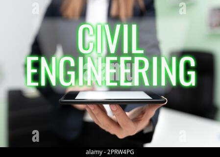 Segnaletica Ingegneria civile pianificazione progettazione costruzione di strade ponti edifici pubblici. Business idea pianificazione progettazione costruzione di strade ponti edifici pubblici Foto Stock