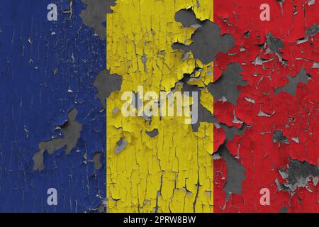 3D Bandiera della Romania su un vecchio sfondo di pietra. Foto Stock