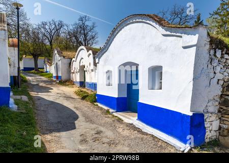 Gruppo di cantine tipiche all'aperto a Plze vicino Petrov, Moravia meridionale, Repubblica Ceca Foto Stock