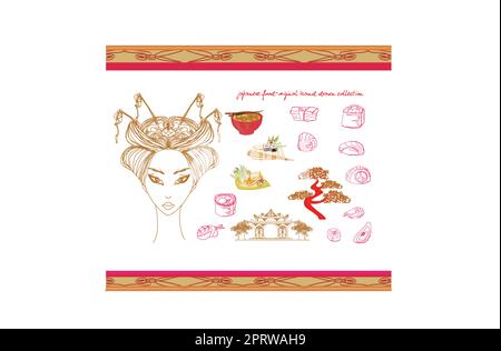 Il cibo giapponese-originale disegnata a mano impostato Illustrazione Vettoriale