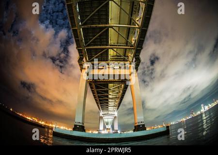 Notte di Yokohama Bay Bridge (preso da Daikokufuo) Foto Stock