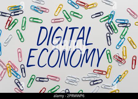 Cartellonistica per l'economia digitale rete mondiale di attività e tecnologie economiche. Parola per rete mondiale di attività e tecnologie economiche Foto Stock