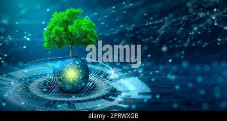 Concetto di Green Computing, Green Technology, GREEN IT, csr e etica IT. Foto Stock