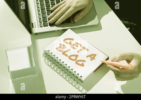 Testo che mostra ispirazione Get A Blog. Word written on Start writing on social network blogging comunicazione moderna Foto Stock