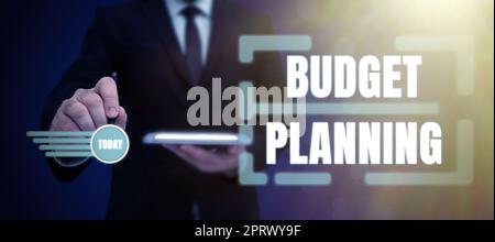 Didascalia di testo che presenta la pianificazione del budget la descrizione scritta delle spese correnti e future. Approccio aziendale la descrizione scritta delle spese correnti e future Foto Stock