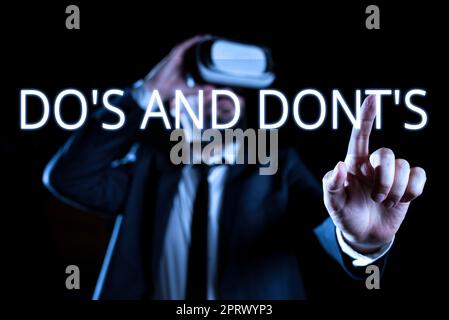 Il segno di testo che mostra cosa fare è e non è noLa complicazione tecnologica di prendere una decisione. Panoramica aziendale complicazione tecnologica di prendere una decisione Foto Stock