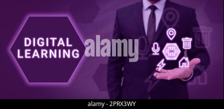 Cartellone con appreso digitale accompagnato da tecnologia o pratica didattica. Panoramica aziendale accompagnata da tecnologia o pratica didattica Foto Stock