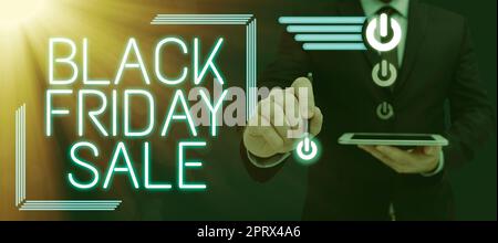 Didascalia di testo che presenta il Black Friday SaleShopping Day inizio della stagione dello shopping natalizio. Panoramica aziendale giorno dello shopping inizio della stagione dello shopping natalizio Foto Stock