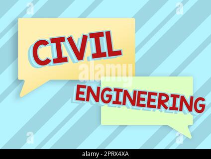 Segnaletica che mostra ingegneria civile progettazione progettazione costruzione di strade ponti edifici pubblici, vetrina commerciale progettazione progettazione costruzione di strade ponte Foto Stock