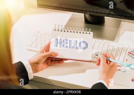 Segno che mostra Ciao, variante del concetto Internet di hallo che era un'alterazione di holla o hollo Foto Stock