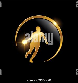 Cartello con il logo Golden Playing Basketball Illustrazione Vettoriale