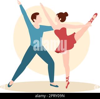 Ballet Template mano disegnata Cartoon Flat Illustrazione Coppia Ballerina Dancing indossando costumi Tutu su Stage Design Illustrazione Vettoriale