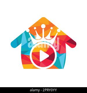 Modello di disegno del logo vettoriale del video del re. Royal film logo design vettore. Illustrazione Vettoriale