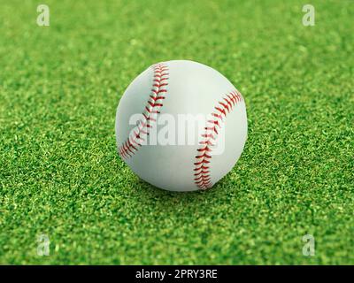 Baseball sul prato verde chiaro primo piano Foto Stock