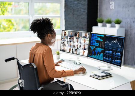 Online Virtual Teleworking Meeting sul computer. Webinar video Foto Stock