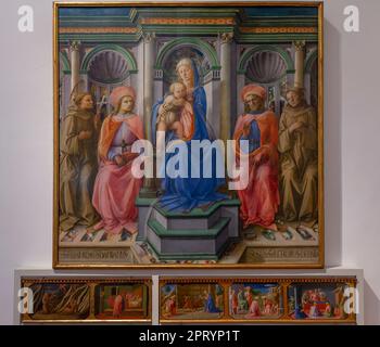 Madonna con Bambino e San Francesco, San Cosma e San Damiano e San Antonio di Padova, Filippo Lippi, 1440-1445, Galleria degli Uffizi, Galleria degli Uffizi, F Foto Stock