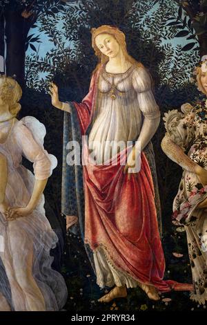 Venere in piedi nel suo arco, Primavera, molla, dettaglio, Sandro Botticelli, circa 1482, Galleria degli Uffizi, Galleria degli Uffizi, Firenze, Toscana, Italia Foto Stock