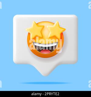 3D Excited Starry Eyed Emoticon in chat Bubble Illustrazione Vettoriale