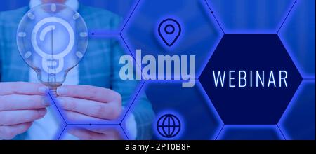 Seminario Web sui segni di ispirazione, Word for Engaging online event in cui un relatore presenta una presentazione Foto Stock