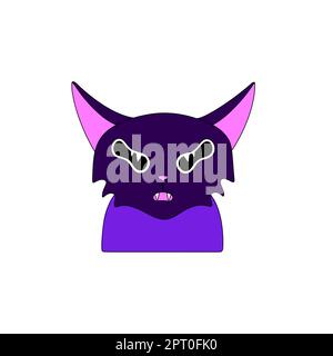 Gatto scuro. Halloween carattere zoky cartone animato isolato su sfondo bianco. Stile piatto con contorno nero. Adesivi, stampe su abiti, notebook e custodie per telefono. Illustrazione vettoriale Illustrazione Vettoriale