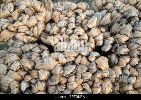 Spesso bruno fascio di fibra di iuta grezza trama sfondo Foto Stock