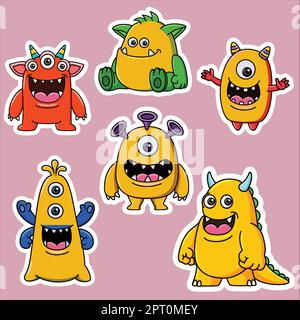 Divertente set di mostri cartoni animati Illustrazione Vettoriale