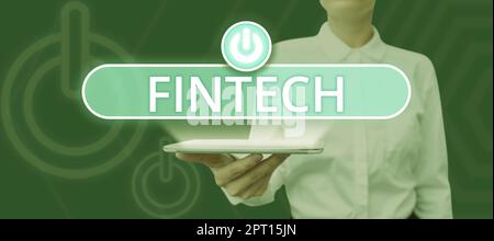 Scrittura di testo Fintech, Word per l'integrazione della tecnologia nelle offerte dei servizi finanziari Foto Stock