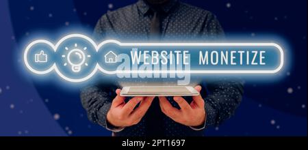 Scrittura visualizzazione di testo Sito web Monetizza, concetto che significa capacità generare un reddito attraverso il tuo sito web o blog Foto Stock