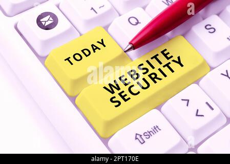 Scrittura a mano del testo sicurezza del Web site, componente critico di concetto del Internet per proteggere e proteggere i Web site Foto Stock